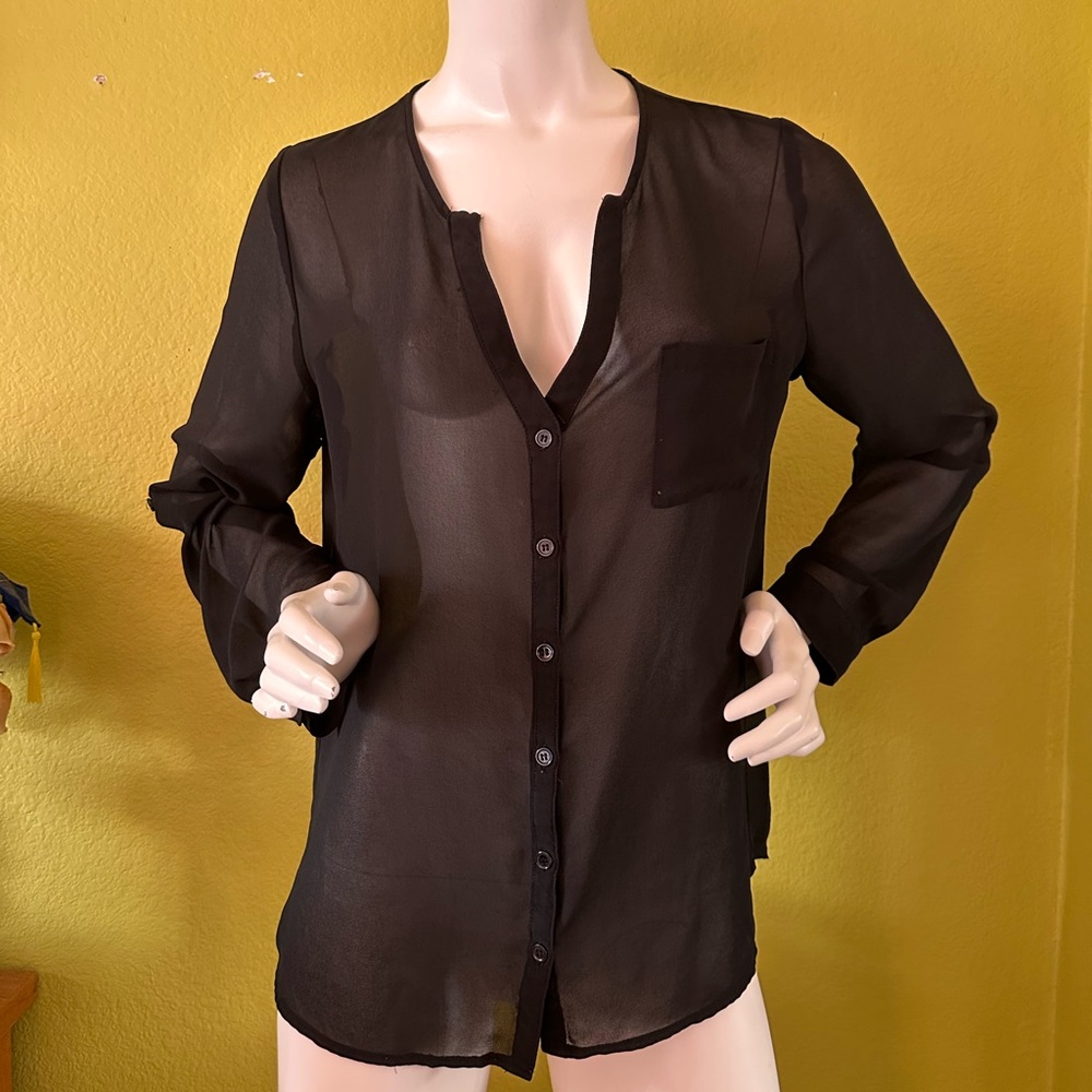 Black Sheer Six Degrees of Separation Button-up Blouse